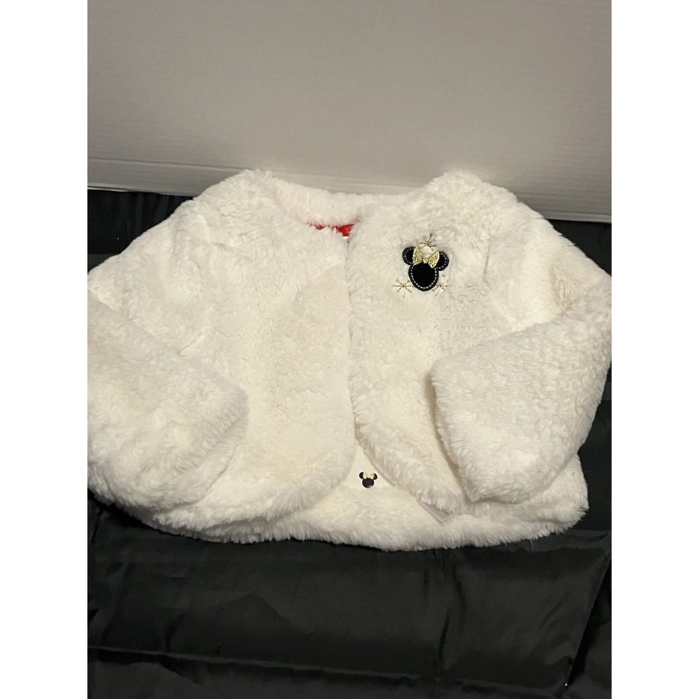 Toddler 12-18 Months Minnie Fluffy Faux Fur White Baby Jacket Coat Embroidered
